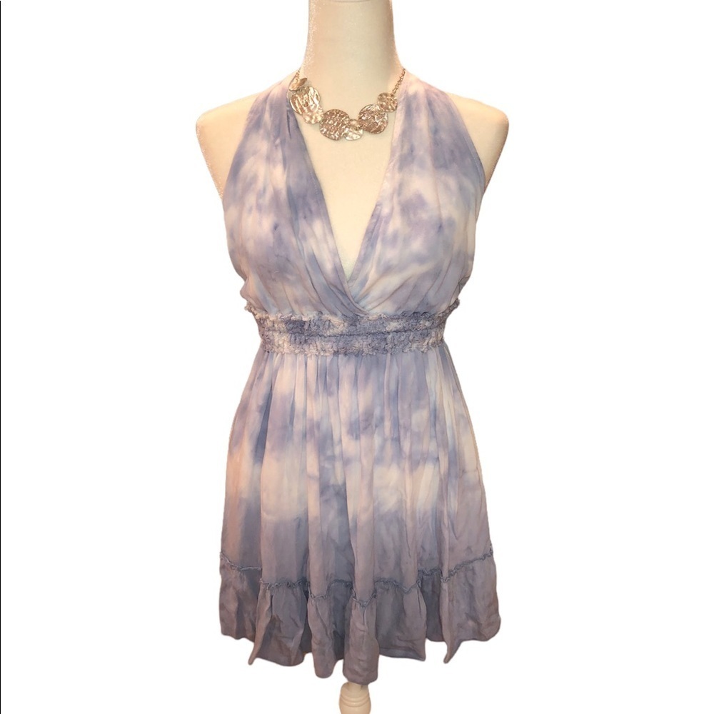 Boutique  Custom Tie-Dyed Halter Dress, Blue & White, Women’s Large ☀️